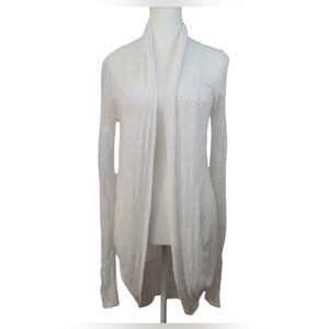 Made in Italy White Crochet Open Front Long Sleeve Lagenlook Cardigan